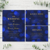 サファイアブルー《写真》ぼけ味ライト金ゴールド 出欠カード (この独立クリエイターのコレクションをカスタマイズ。)