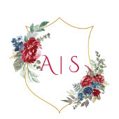 ヴィンテージフローラマゼンタクレストモノグラム結婚ズ 招待状