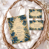 Botanical Blueberry Floral Baby Shower 招待状