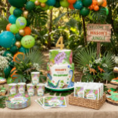 少年恐竜4歳の誕生日招待状 ラウンドシール