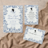 ダスティーエレガントブルーフローラ結婚ズ サンキューカード (この独立クリエイターのコレクションをカスタマイズ。)