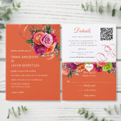 オレンジはっきりしたとピンクのバラ 案内ポストカード (この独立クリエイターのコレクションをカスタマイズ。)