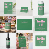 Bold Bright Modern Retro Pink Green 21st Birthday ワインラベル