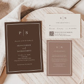 Creamy White Minimal and Chic Brown Border Wedding 招待状