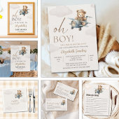 Oh Boy, Brown Bear Baby shower boy サンキューカード