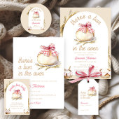 Bun In The Oven Pink Gingham Bow Baby Shower ペーパープレート