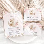 Cute Bunny, Butterfly, Pink Flowers, Baby Shower オールインワン招待状