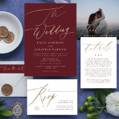 ブルゴーニュ&金ゴールド秋書道結婚の写真 箔招待状