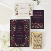 ブルゴーニュゴールドフラワースタイルの結婚式延期案内カード