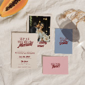 Modern Deep Red Retro Bold Unique QR Code Wedding 招待状