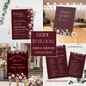 Burgundy Floral Bridal Shower Thank You Card  サンキューカード