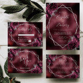 バーガンディフローラシルバー幾何学模様結婚QRコード 招待状