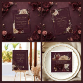 Burgundy Floral Gothic Wedding RSVP Card