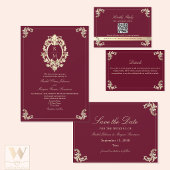 Burgundy Gold Baroque Wedding Website QR Card エンクロージャーカード