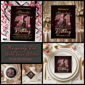 Burgundy Rose Gold Faux Glitter Glam 21st Birthday スクエアシール