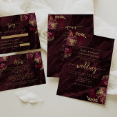エレガントなバーガンディーゴールドの花のQRコード ウェディング 招待状