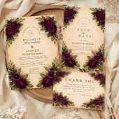 Burgundy Rose Autumn Wedding 招待状