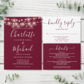 Burgundy String Lightsフォトテーブル番号 招待状 (この独立クリエイターのコレクションをカスタマイズ。)