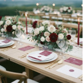 Burgundy Red Elegant Minimalist All-in-One Wedding オールインワン招待状