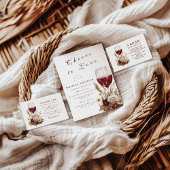 Burgundy Wine Glass Floral Bridal Shower 招待状