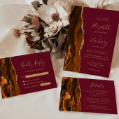 Burnt Orange Agate Burgundy Gold QR Code Wedding 招待状