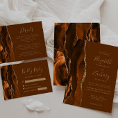 Burnt Orange Agate Gold Brown QR Code Wedding 招待状