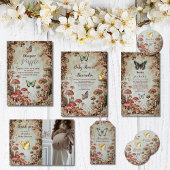 バタフライマッシュルームウッドランド自然ベビーシャワー 招待状