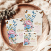 バタフライピンクローズガーデンガールベビーシャワー 招待状