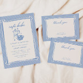 カフェ ベビーシャワー|ブルーストライプの赤ちゃんが淹れる 招待状