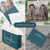 スタイリッシュティール（緑がかった色） |青モダンミニマルトレンディー ラージペーパーバッグ