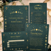Celestial Gothic Dark Teal Wedding Details Card 招待状