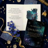 Celestial Stars | Navy/Teal Gold Wedding RSVP card 箔招待状