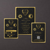 天の星クレセントムーンブラック金ゴールド結婚ズ ラウンドシール (この独立クリエイターのコレクションをカスタマイズ。)