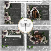 チャコールグエレガントレー結婚モダンフローラ エンクロージャーカード