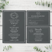 Charcoal Grey Monogram Crest RSVP card (この独立クリエイターのコレクションをカスタマイズ。)