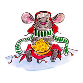 メリークリスマスとハッピーニューイヤーのチーズマウス シーズンカード