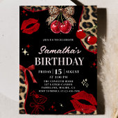 Cheetah Coquette Cherry On Top Birthday Invitation 招待状