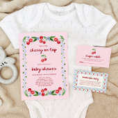 さくらんぼを上 | 赤いスクリプトお洒落の赤ちゃんシャワー 招待状
