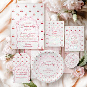 さくらんぼオントップピンクボウ赤ちゃんシャワーブックリクエスト エンクロージャーカード