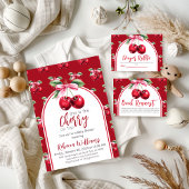 さくらんぼレッドコケットボウガールベビーシャワー アクリル招待状