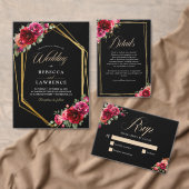 シックな赤の黒いフローラ結婚ズ セーブザデート (この独立クリエイターのコレクションをカスタマイズ。)