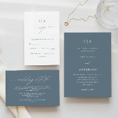 シンプルダスティブルーモノグラム結婚ズ 招待状