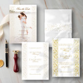 Chic Formal Ecru Scrollwork Border Wedding 出欠カード