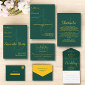 金ゴールドシンプルグリーンモノグラムエレガントな結婚式 招待状