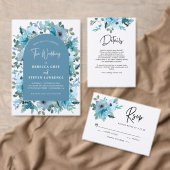 エレガント春ダスティ青フローラ結婚ズ 招待状 (この独立クリエイターのコレクションをカスタマイズ。)