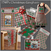 1940sクリスマスGingham 52インチx 70インチTableloth テーブルクロス