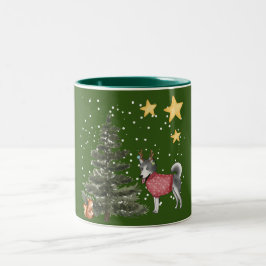 Collection "Christmas Dogs" mit Husky im Wald ツートーンマグカップ