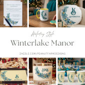 ブルーイエローホリデイグリーンリースワッグデコール ラウンドクッション