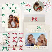 シンプルミニマルエレガントRed Christmas Bow写真 シーズンカード