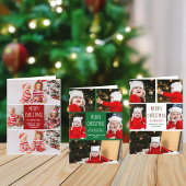 メリークリスマスレッドグリーン4家族の写真かわいい 三つ折りクリスマスカード